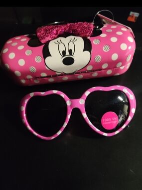 Kids Pink Polka Dot Heart Sunglasses with Minnie Case